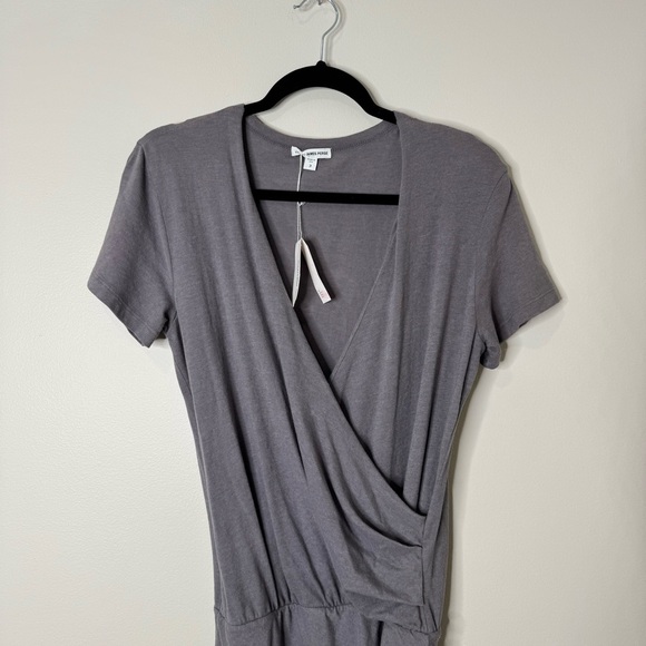 NWT Standard James Perse Gray Surplice Bust Ruched Short Sleeve Cotton Dress - Picture 2 of 12
